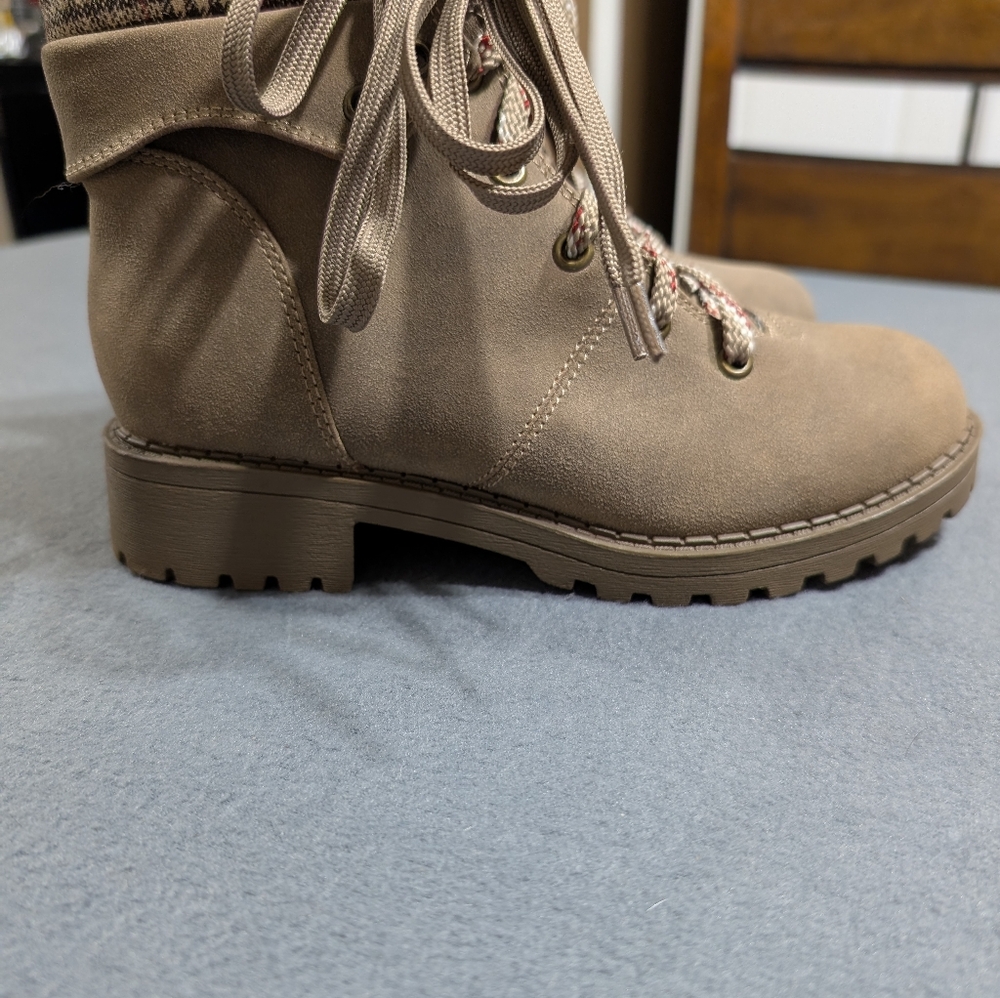 NEW Jellypop combat boots‎ Stella Sz 6 plaid collar fold down suede brown - Picture 2 of 8